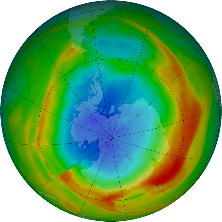 Antarctic ozone map for 16 October 1980